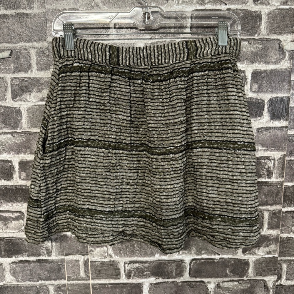 Ace & Jig mini skirt green cream gauze pockets linen blend